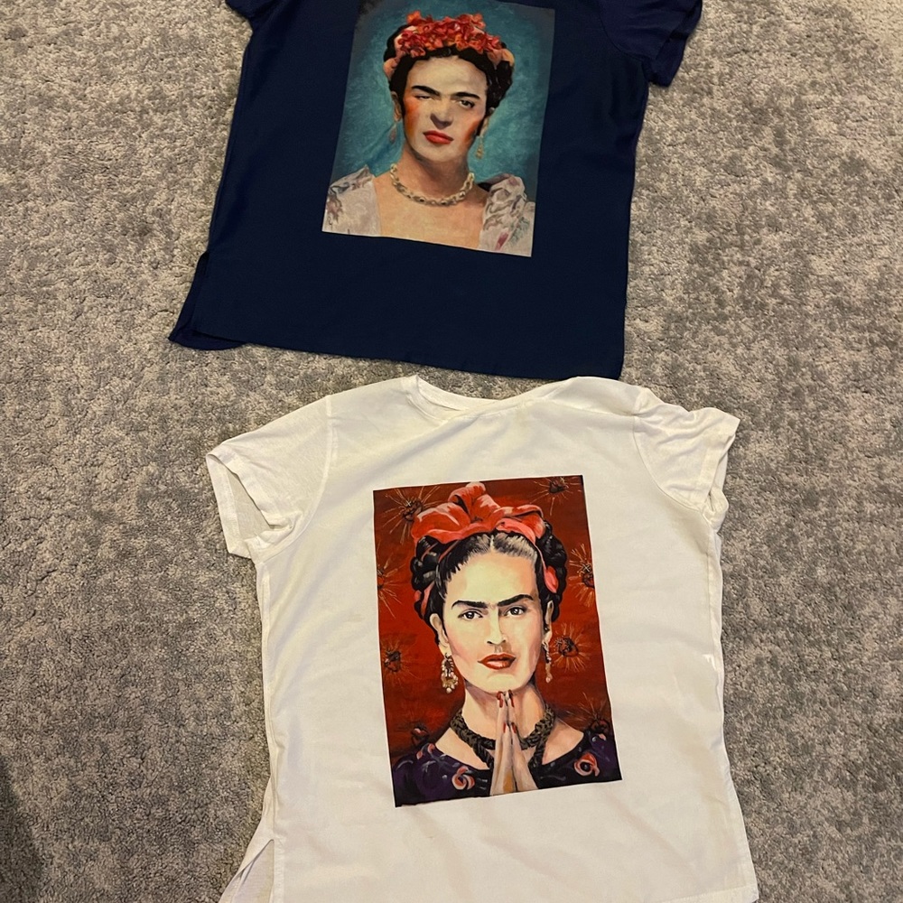 2 PACK!  District Runway Paris M/L Frida Kahlo Blouse/Tshirt